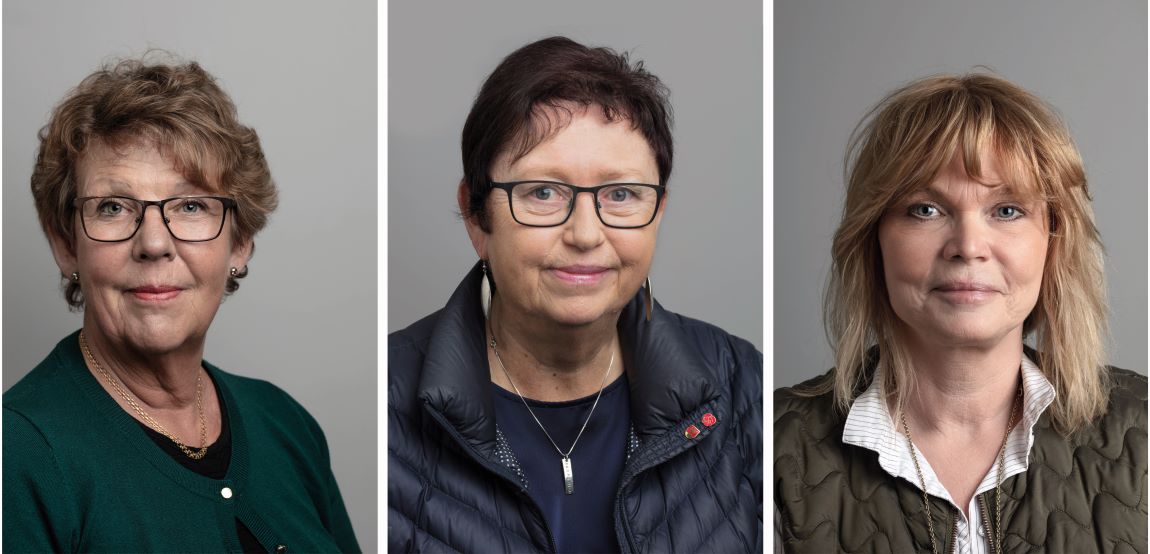 Bilder på personerna i socialnämndens presidium Kerstin Eskhult, Britt-Louise Gunnar och Monica Lövgren