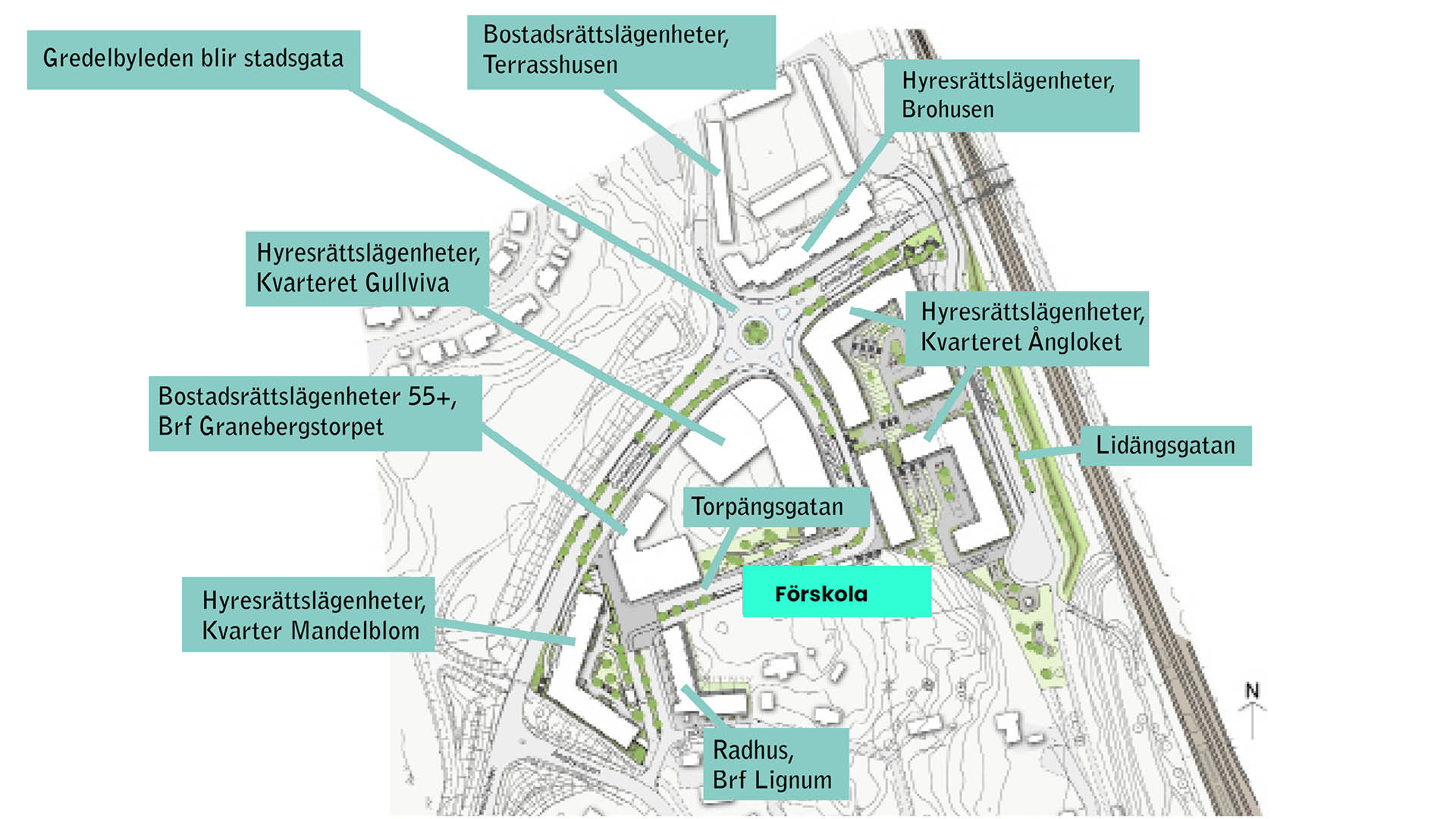 Illustrationskarta över centrala Ängby